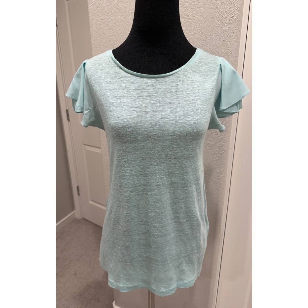Classic Mint Green Banana Republic 100% Linen Flutter Sleeve Top XS